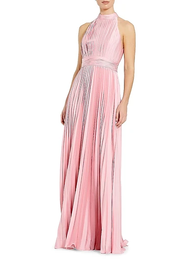 Pleated Satin Halter Gown