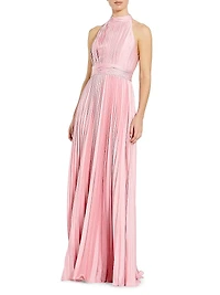 Pleated Satin Halter Gown