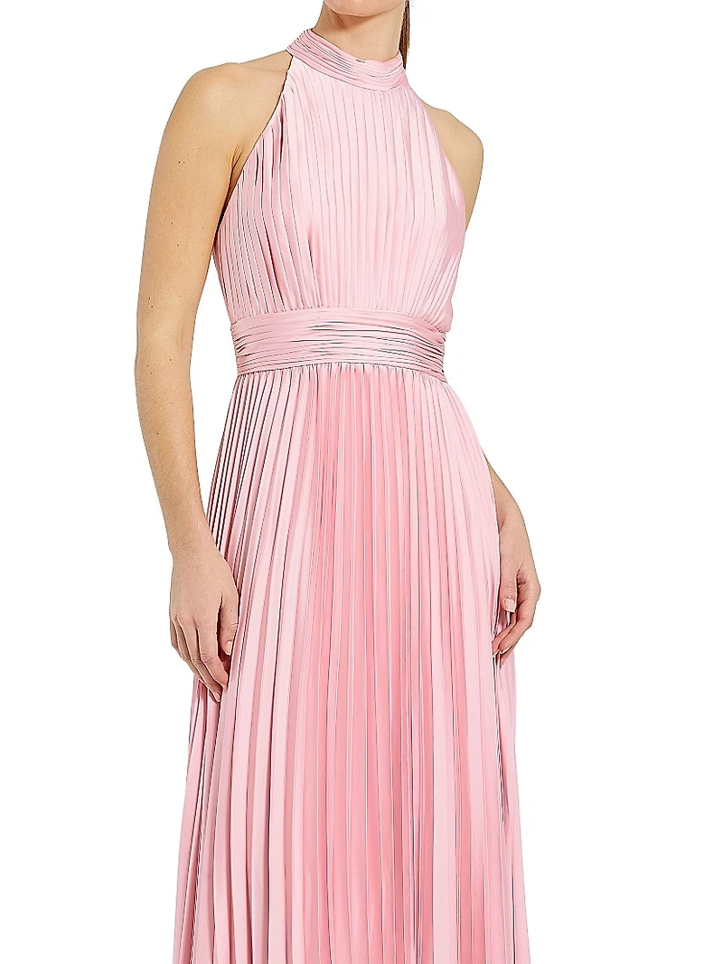 Pleated Satin Halter Gown
