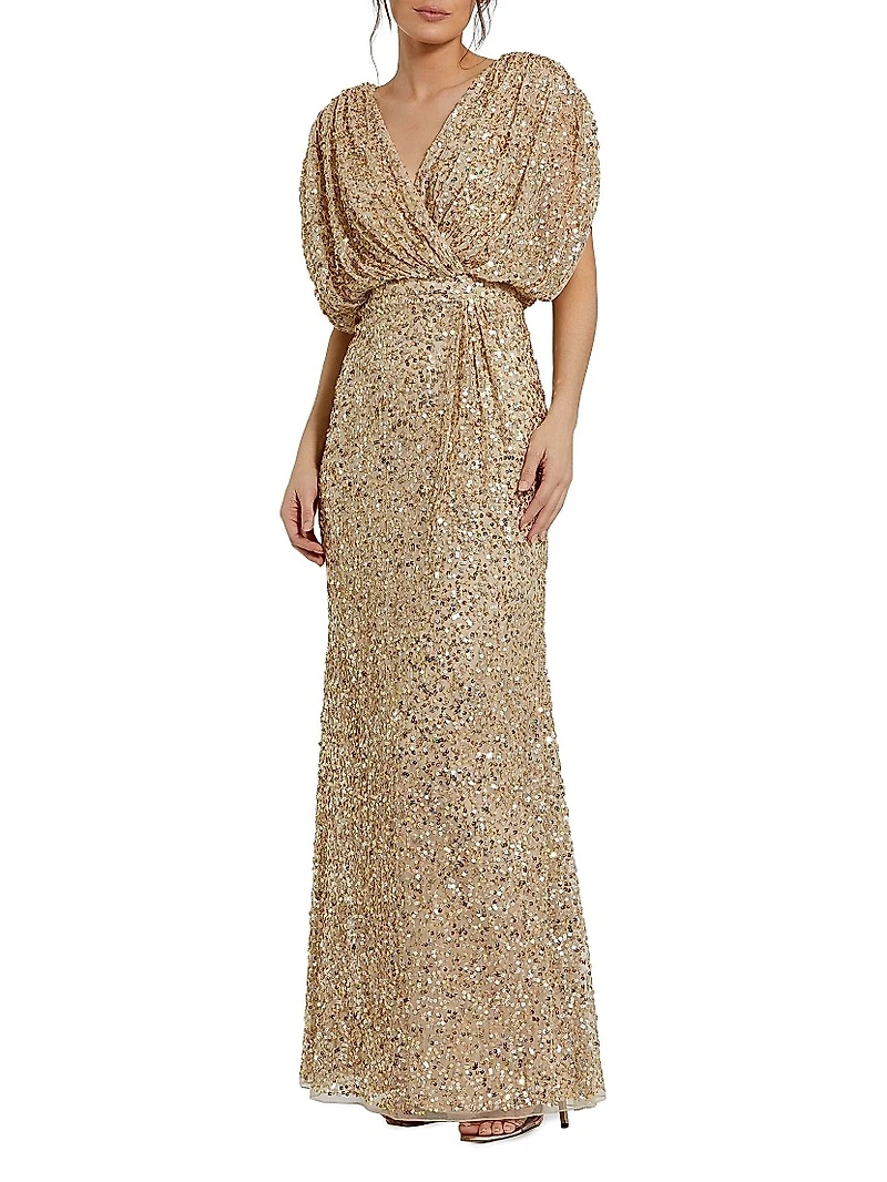 Evening Metallic Blouson Gown