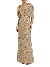 Evening Metallic Blouson Gown