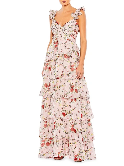 chinese dress ladies Skyline Floral Becca Tiered Maxi Dress Curve Blue / 3X by Sugarlips