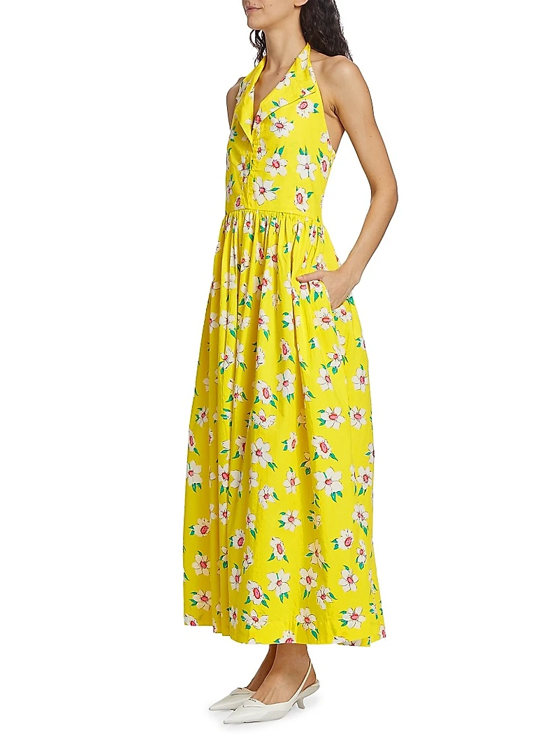 Open Back Floral Cotton Maxi Dress