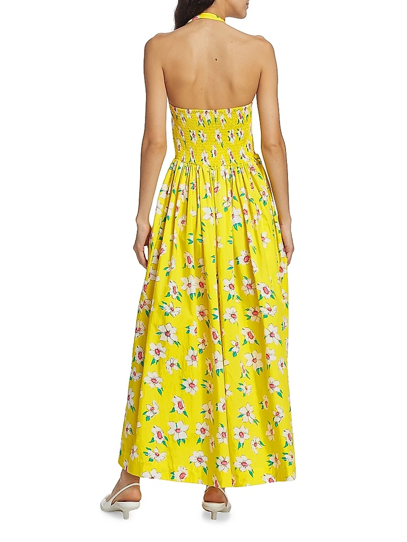 Open Back Floral Cotton Maxi Dress