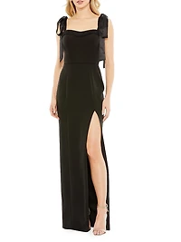 Tie-Shoulder Slit Column Gown