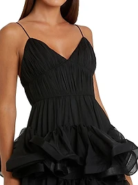 Tiered Ruffled Tulle Midi-Dress