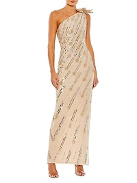 Embellished One-Shoulder Column Gown