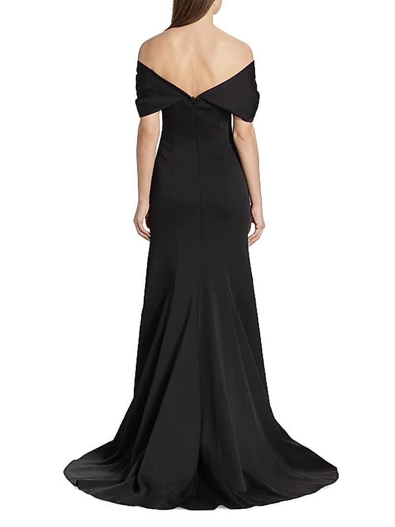 Sateen Crepe Off-The-Shoulder Gown