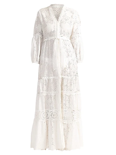 Santorini Eyelet Tiered Maxi Dress