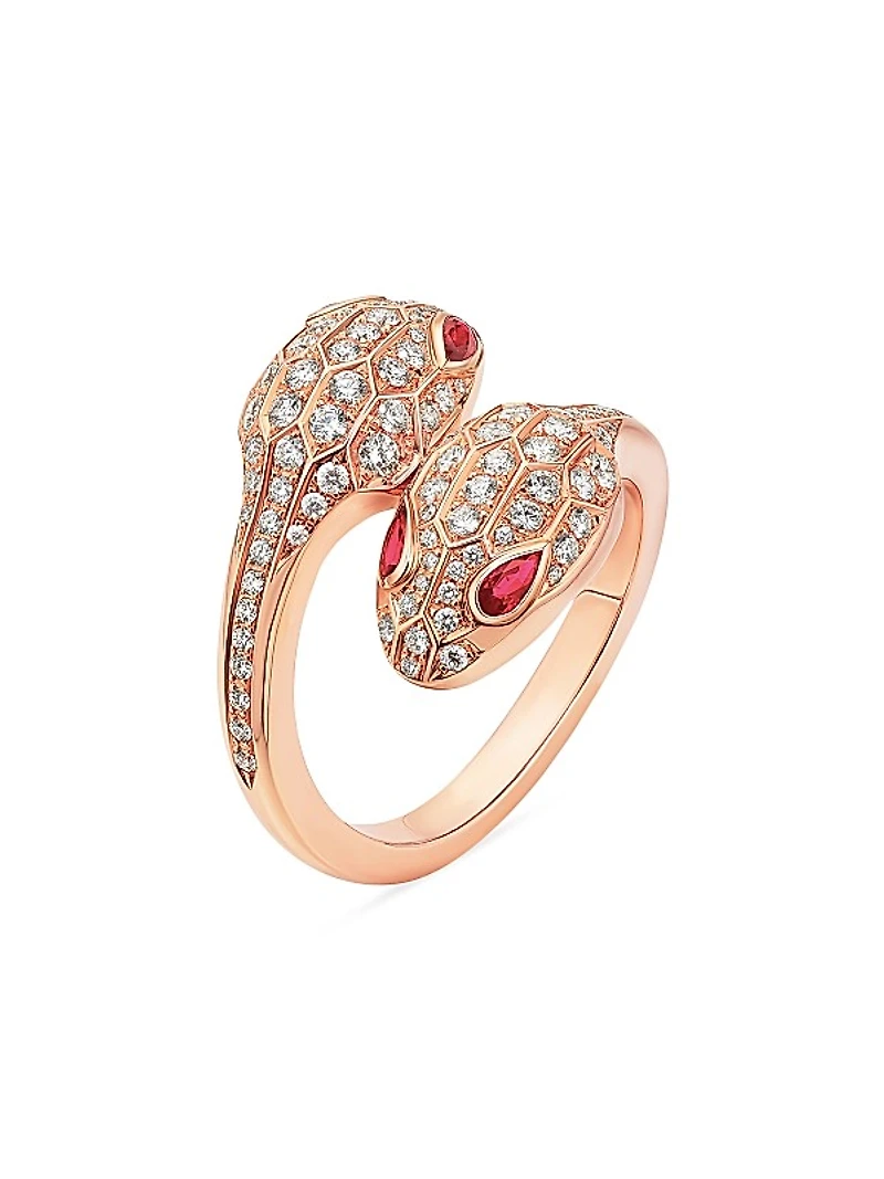Serpenti Seduttori 18K Rose Gold, Rubellite & 0.56 TCW Diamond Bypass Ring