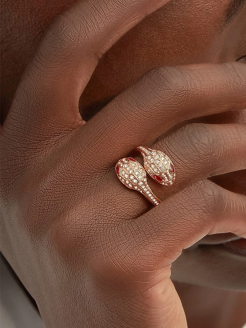 Serpenti Seduttori 18K Rose Gold, Rubellite & 0.56 TCW Diamond Bypass Ring