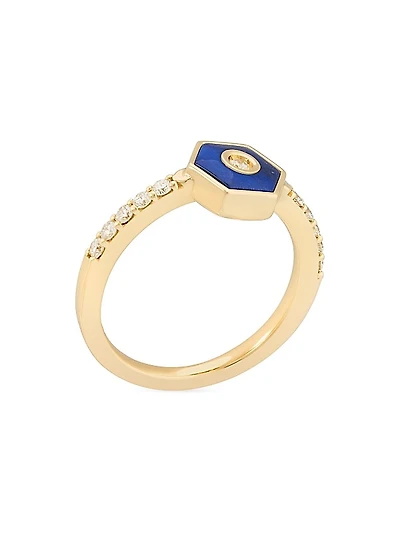 Baia 18K Yellow Gold, Lapis & 0.39 TCW Diamond Ring