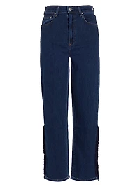 Sabine Fringe High-Rise Cropped Straight-Leg Jeans