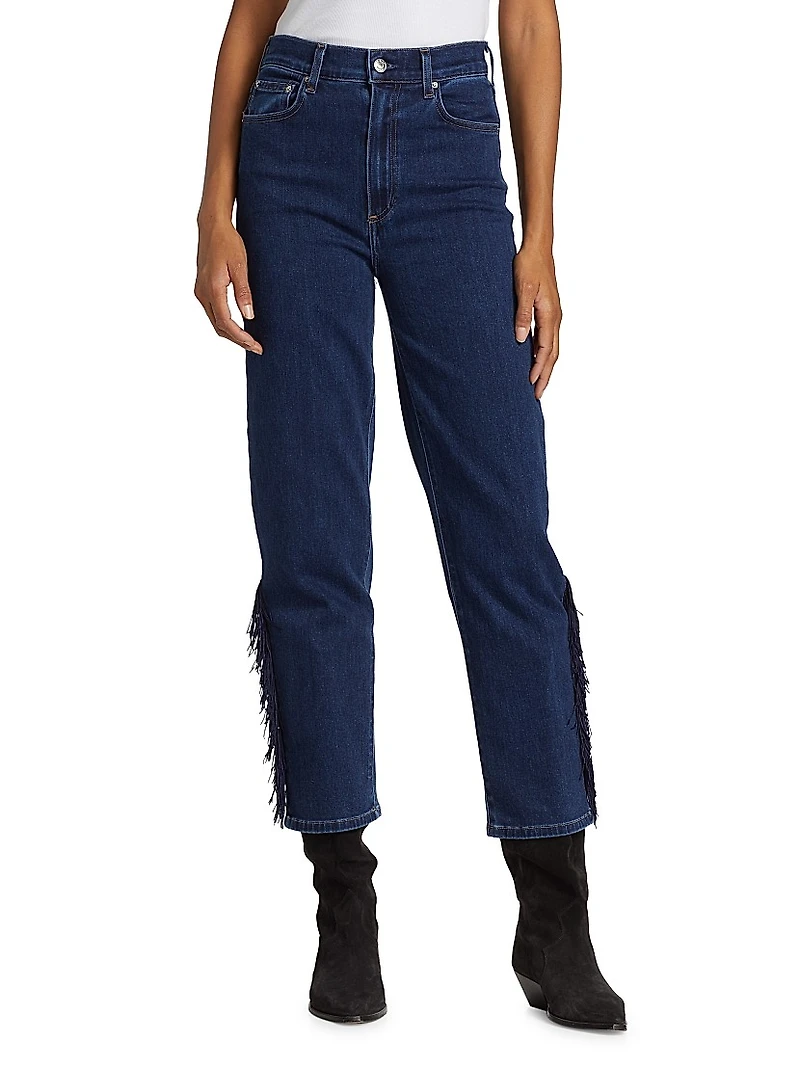 Sabine Fringe High-Rise Cropped Straight-Leg Jeans