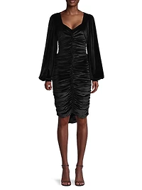 Ruched Velvet Knee-Length Dress