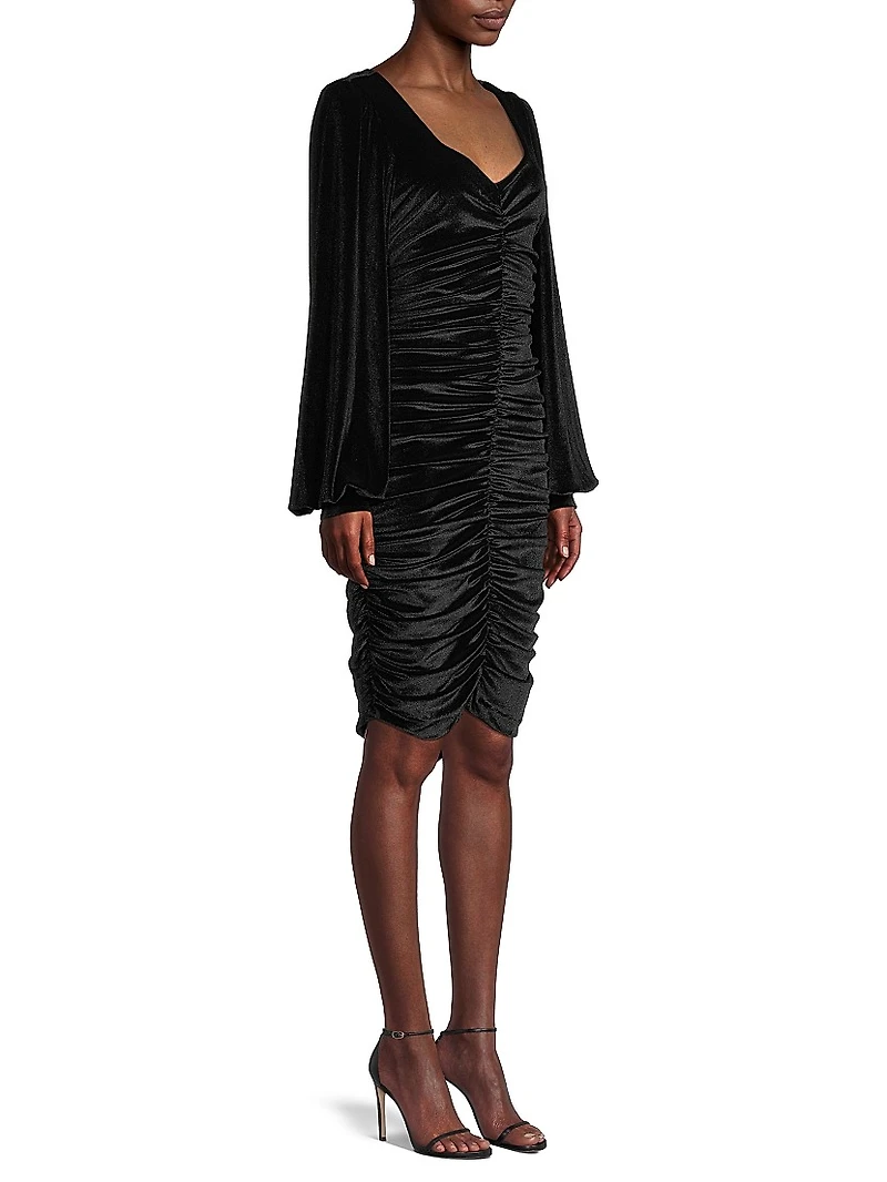 Ruched Velvet Knee-Length Dress