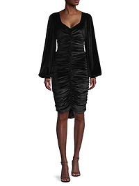 Ruched Velvet Knee-Length Dress