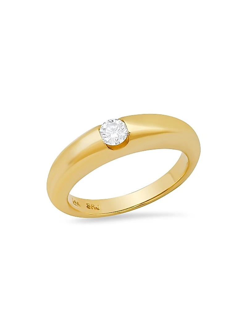 14K Yellow Gold & 0.16 TCW Diamond Domed Pinky Ring