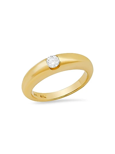 14K Yellow Gold & 0.16 TCW Diamond Domed Pinky Ring