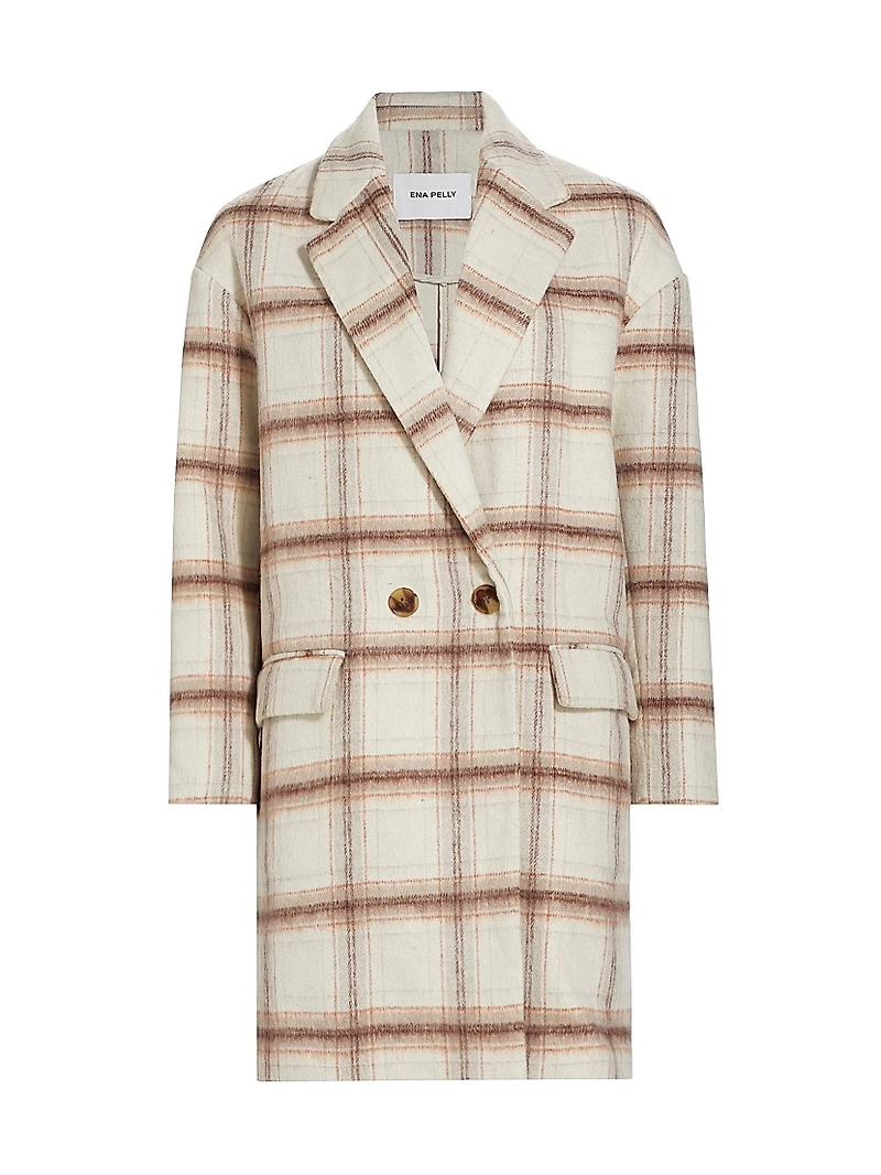 Plaid Wool-Blend Oversized Double-Breasted Coat