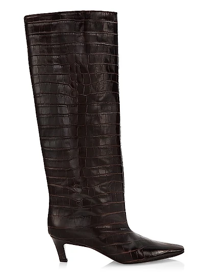 The Wide Calf Croc-Embossed Leather Boots