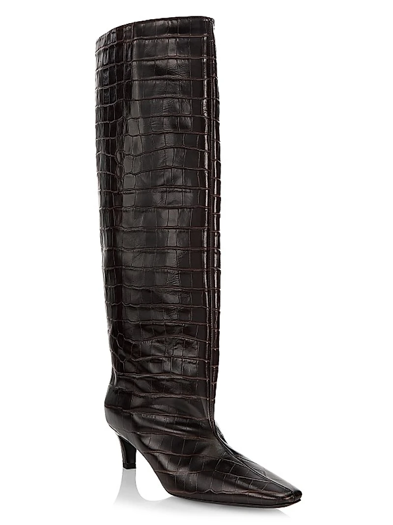 The Wide Calf Croc-Embossed Leather Boots