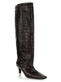 The Wide Calf Croc-Embossed Leather Boots