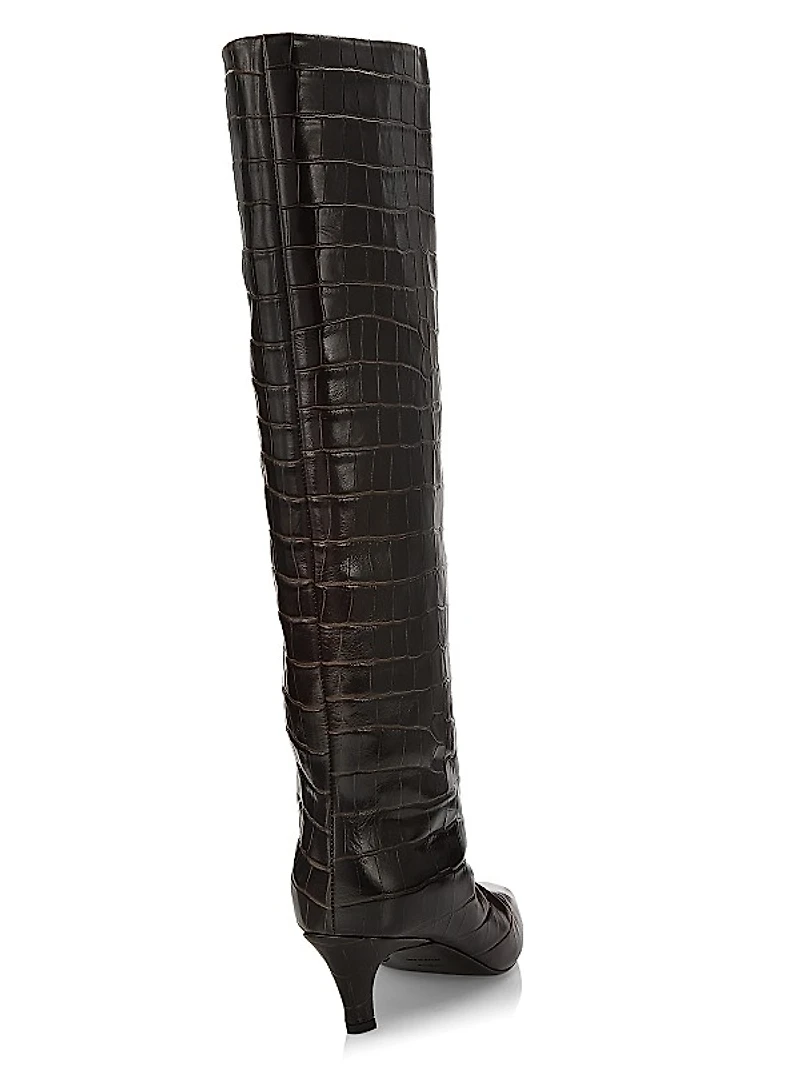The Wide Calf Croc-Embossed Leather Boots