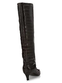 The Wide Calf Croc-Embossed Leather Boots