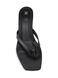 Leather Flip-Flop Kitten-Heel Sandals