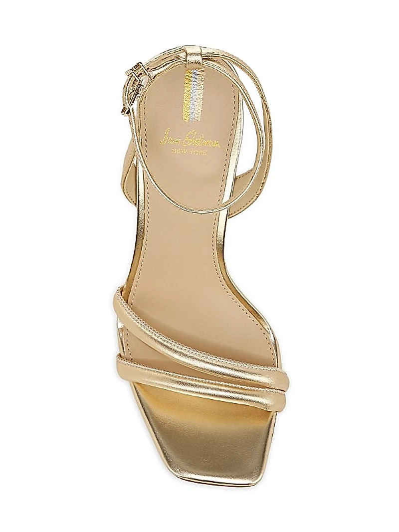 Kia Metallic Leather Block-Heel Sandals