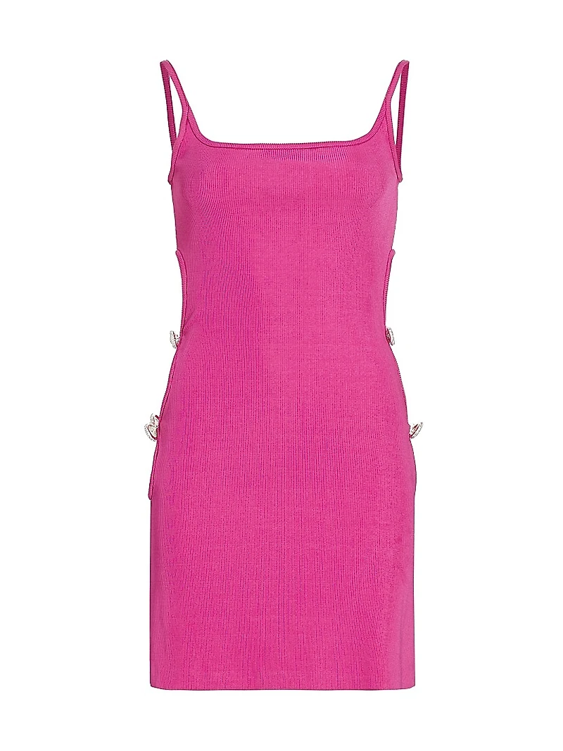 Rib-Knit Crystal Bow Cut Out Minidress
