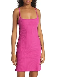 Rib-Knit Crystal Bow Cut Out Minidress