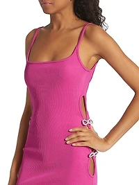 Rib-Knit Crystal Bow Cut Out Minidress