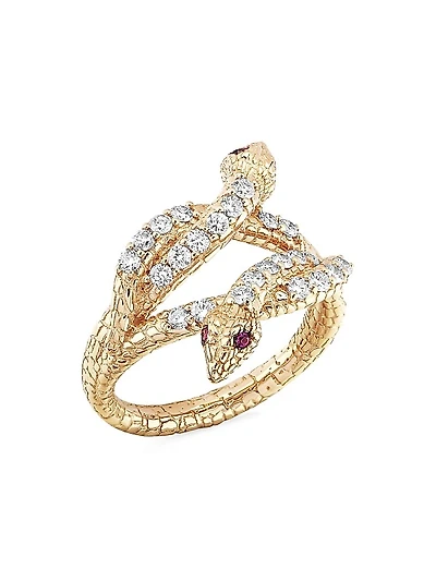 Eve Kundalini 18K Rose Gold, 0.55 TCW Diamond, & Ruby Snake Ring