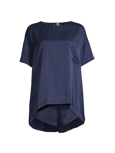 Washable Silk Tee 2-Piece Pajama Set