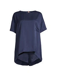 Washable Silk Tee 2-Piece Pajama Set