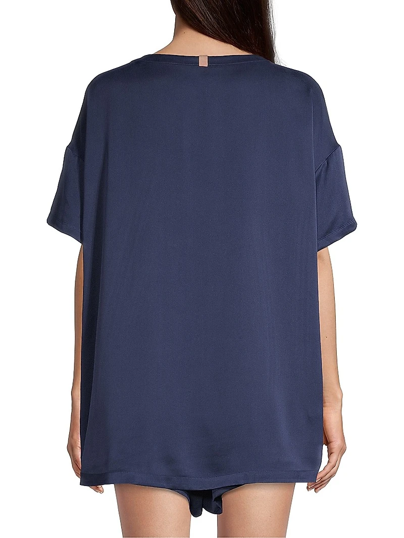 Washable Silk Tee 2-Piece Pajama Set