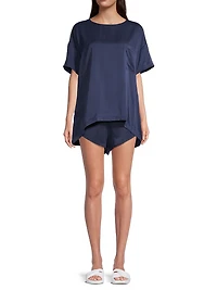 Washable Silk Tee 2-Piece Pajama Set