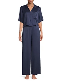 Washable Silk High-Rise Pants 2-Piece Pajama Set