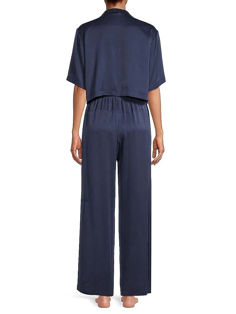 Washable Silk High-Rise Pants 2-Piece Pajama Set