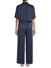 Washable Silk High-Rise Pants 2-Piece Pajama Set