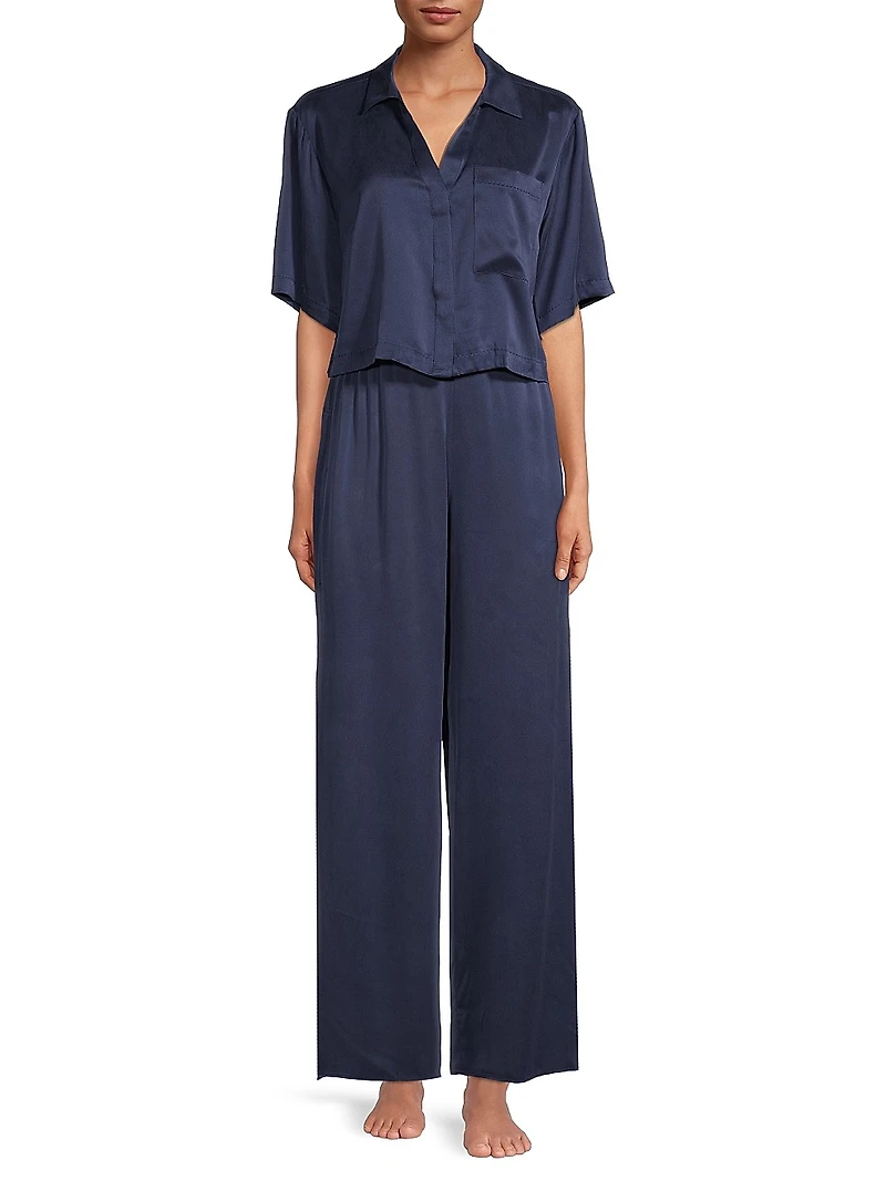 Washable Silk High-Rise Pants 2-Piece Pajama Set