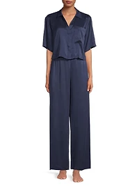 Washable Silk High-Rise Pants 2-Piece Pajama Set