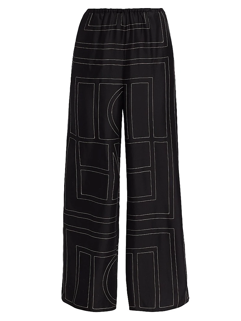Monogram Stitch Silk Pants