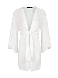 Perola Knotted Long-Sleeve Coverup