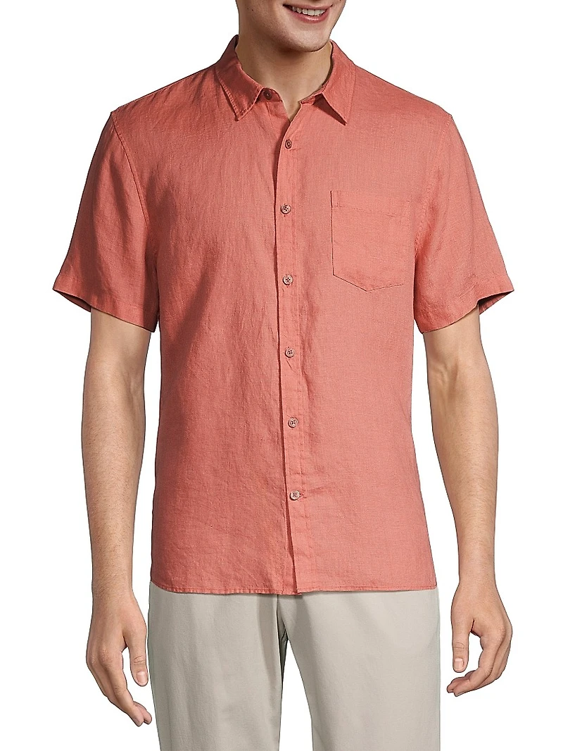 Linen Short-Sleeve Button-Up Shirt