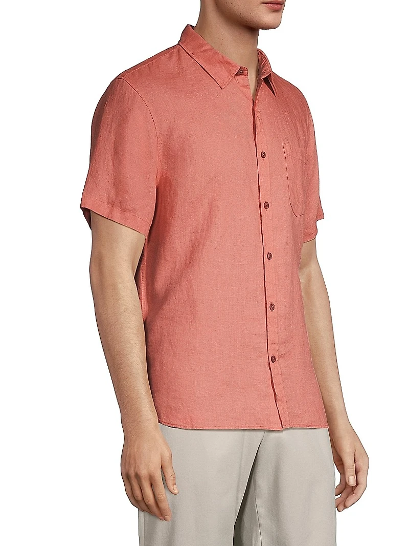 Linen Short-Sleeve Button-Up Shirt