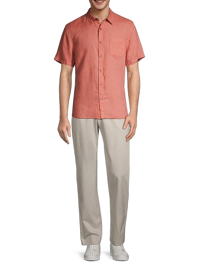 Linen Short-Sleeve Button-Up Shirt