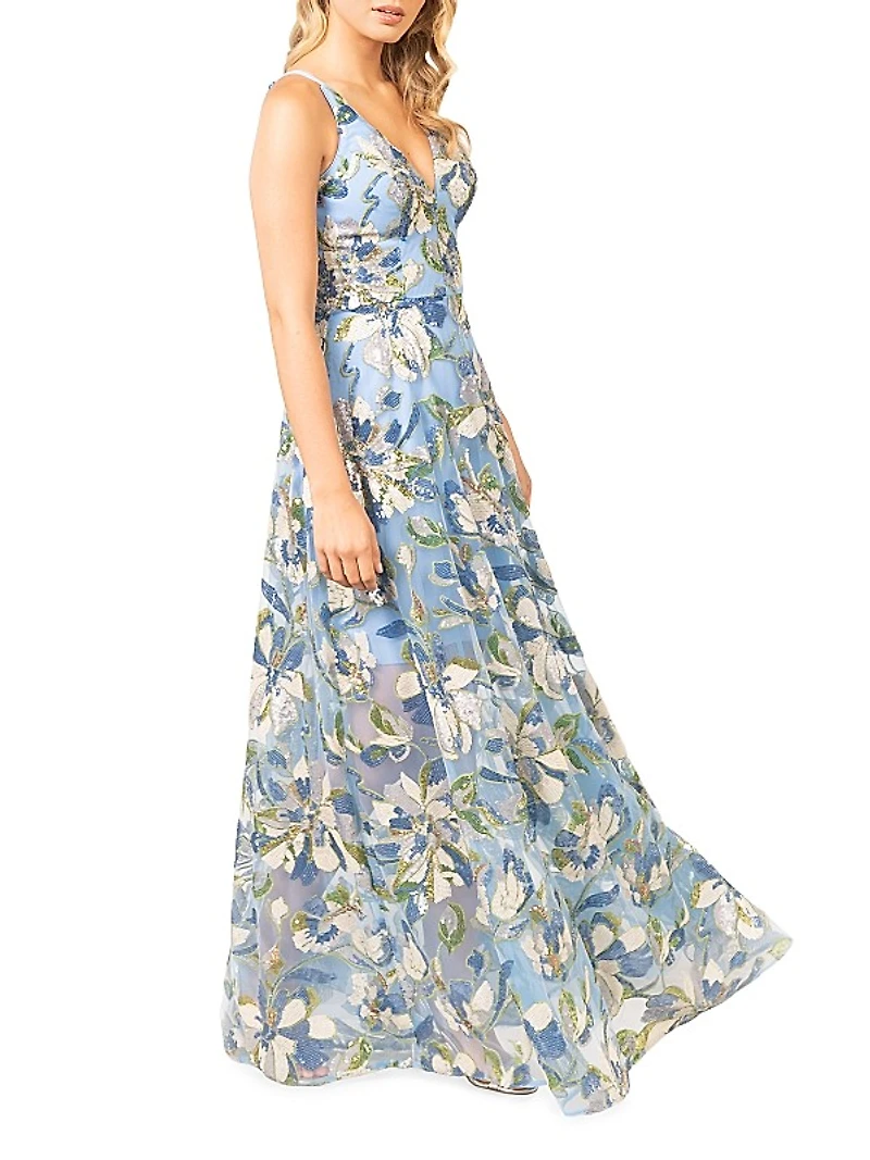 Ariyah Floral Sequin Flared Gown